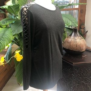 Kensie lattice long sleeve gray shirt